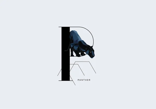 Letter P versierd met Panther — Stockvector