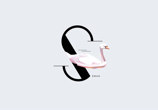 Letra S decorada con cisne pájaro — Vector de stock
