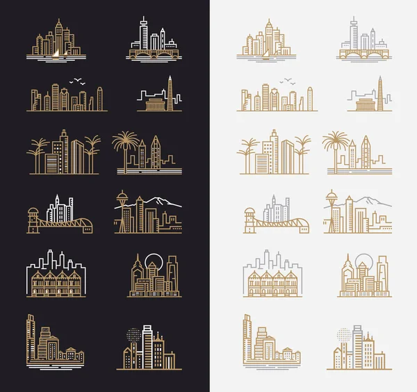 Ícones de paisagem urbana de ouro — Vetor de Stock