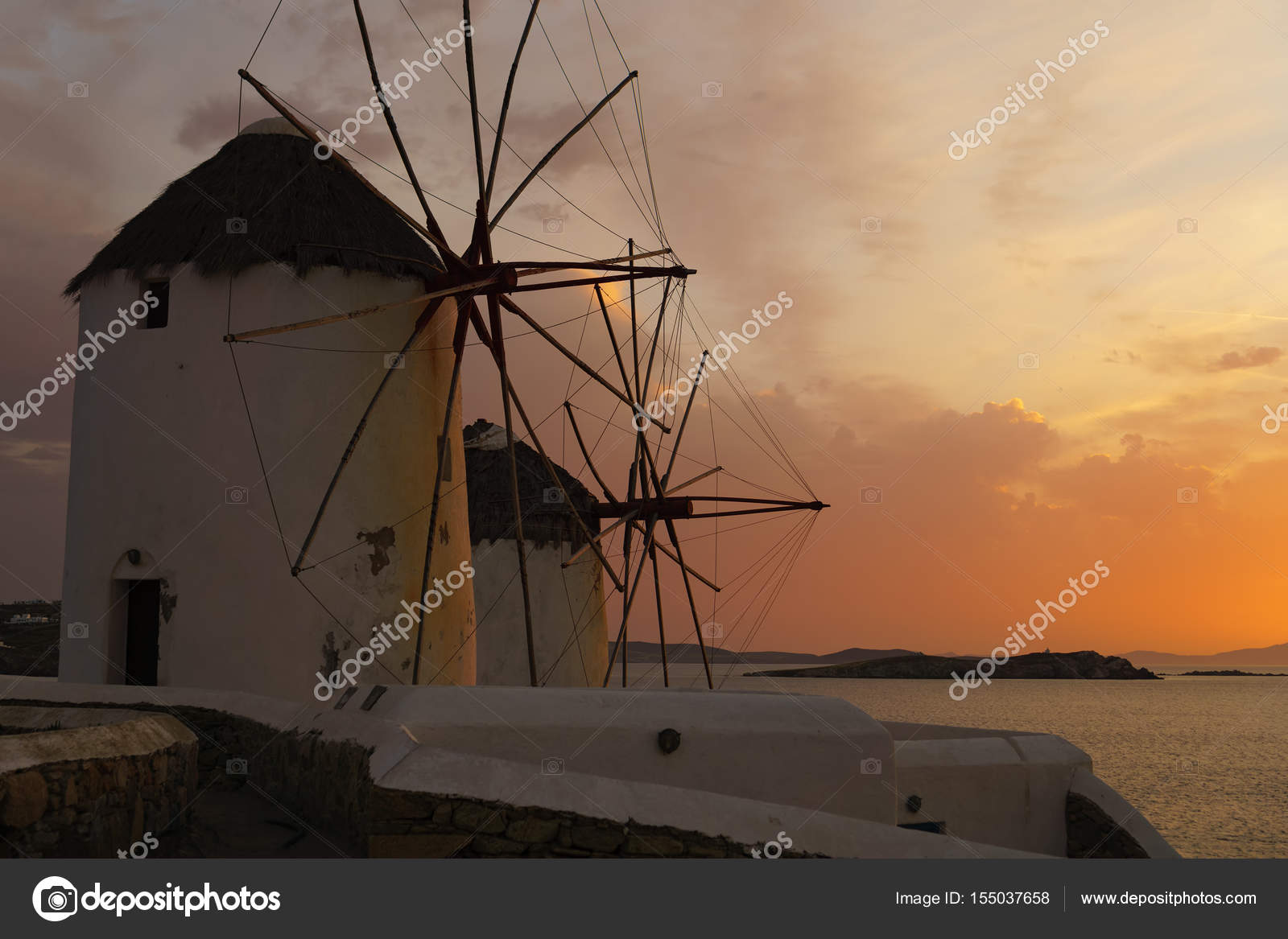 La Grèce Mykonos Coucher De Soleil Des Moulins à Vent île