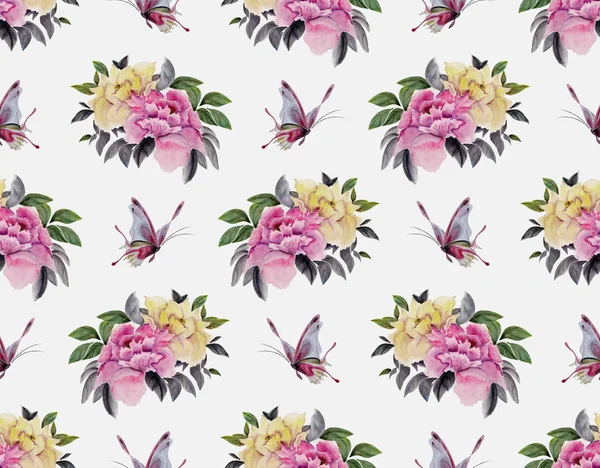 Watercolor flowers seamless pattern. — Stock Photo, Image