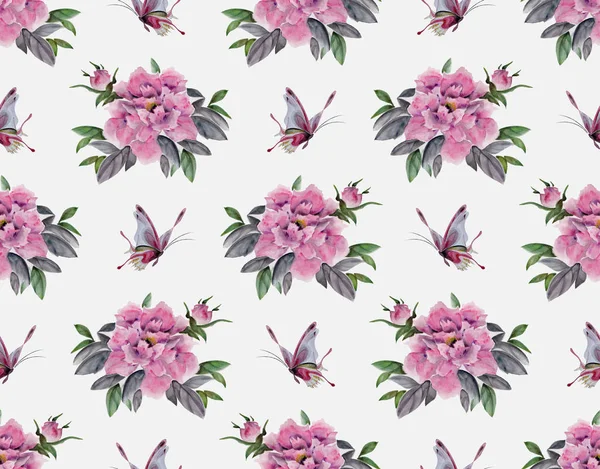 Watercolor flowers seamless pattern. — Stock Photo, Image