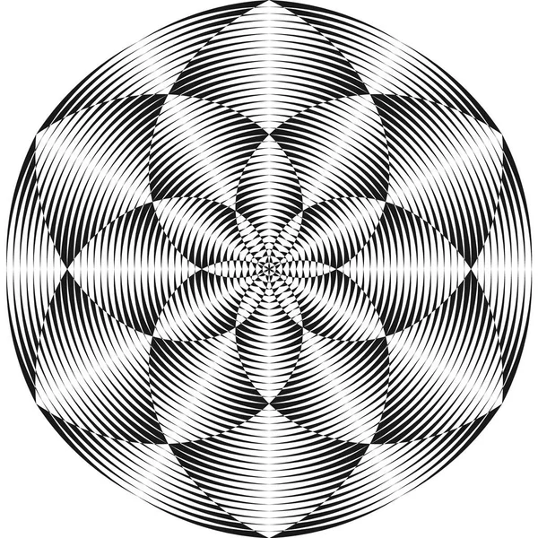 Soyut noktalı çizgi yaratıcı geometrik daire deseni. Vektör modern tasarım optik illüzyon siyah ve beyaz arka plan yuvarlak.