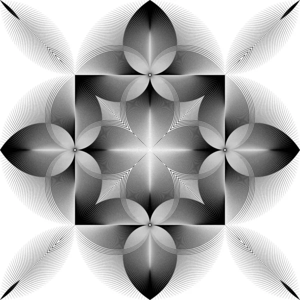 Geometriskt Sömlöst Mönster Abstrakt Halvton Linjer Blommig Bakgrund Vektor Modern — Stock vektor