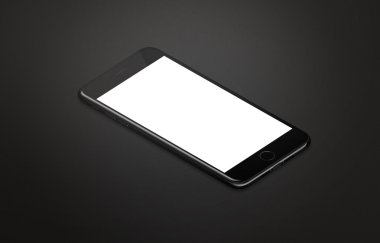 Tablo modern cep telefonu. İzometrik, yan pozisyon. Mockup için boş, beyaz, izole ekranlı mobil cihazın siyah renk