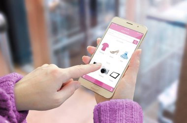 Online alışveriş ile akıllı telefon. Arka plan iş merkezi