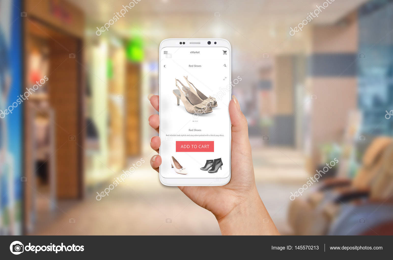 Online-Shop auf dem Handy-Display. Moderne weiße Smartphone mit ... Online-Shop auf dem Handy-Display. Moderne weiße Smartphone mit ...