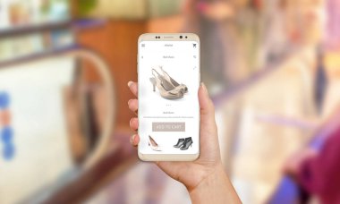 Cep telefonu uygulama satınalma modern elbise ayakkabı ayakkabı online satın kadın. Şimdi mobil uygulama arka planda Alışveriş Merkezi düğmesini satın