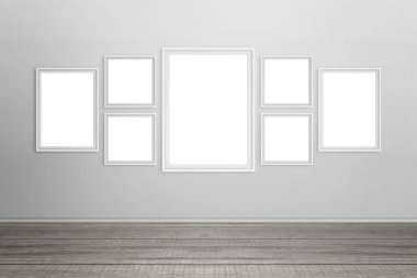Boş beyaz çerçeve duvar. Mockup için izole.