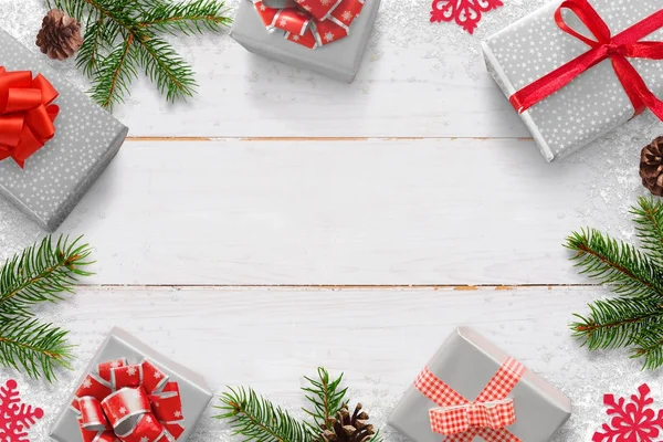 Fundo Natal Ano Novo Com Presentes Espaço Livre Para Texto — Fotografia de Stock