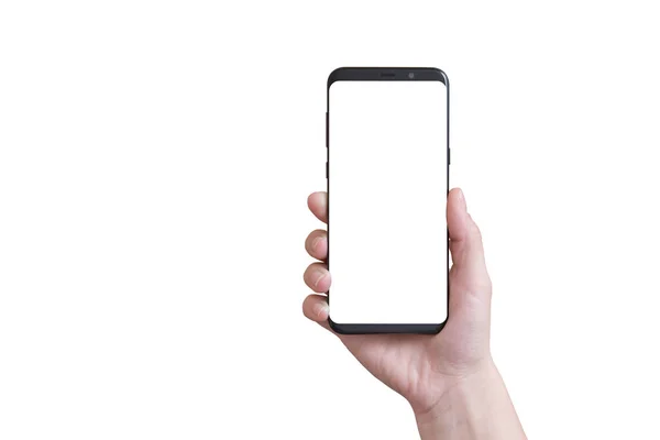 Geïsoleerde Moderne Smartphone Met Ronde Randen Vrouw Hand — Stockfoto