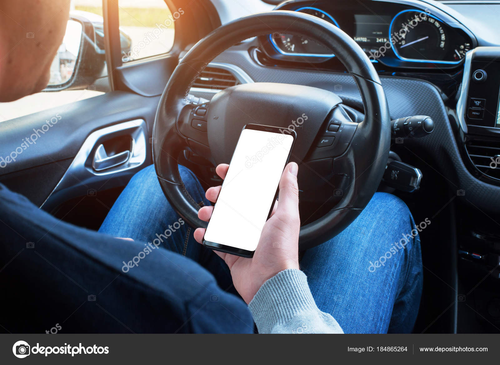 Download Driver Use Smart Phone Car Isolated Screen Mockup Modern Car Stock Photo C Vlado85 184865264 PSD Mockup Templates