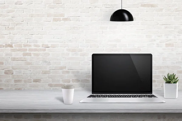 Laptop Mesa Escritório Com Espaço Livre Lado Esquerdo Para Texto — Fotografia de Stock