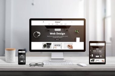 Modern web sitesi düz tasarım tema sunu duyarlı görüntü aygıtları üzerinde.