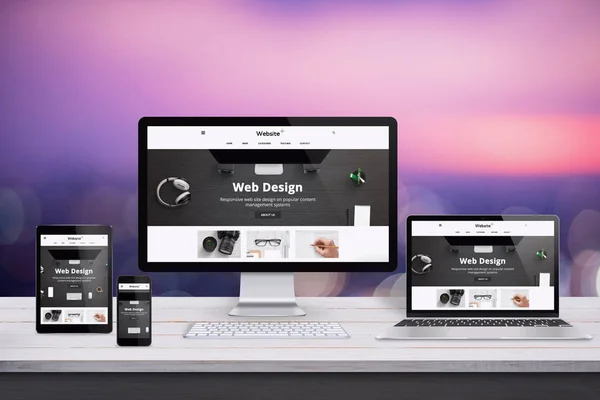 Responsive Website Design Präsentation Auf Computer Laptop Tablet Und Smartphone — Stockfoto