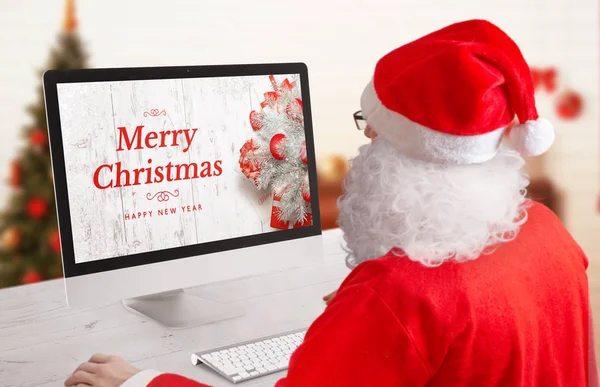 Papai Noel Enviar Cartão Natal Ano Novo Por Correio Sua — Fotografia de Stock
