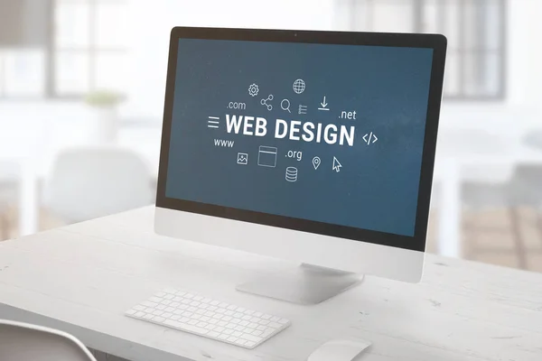 Computerdisplay Mit Webdesign Text Und Webseite App Grafiken Web Design — Stockfoto