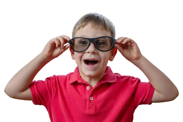 Niño Con Gafas Riendo Aislado Blanco —  Fotos de Stock