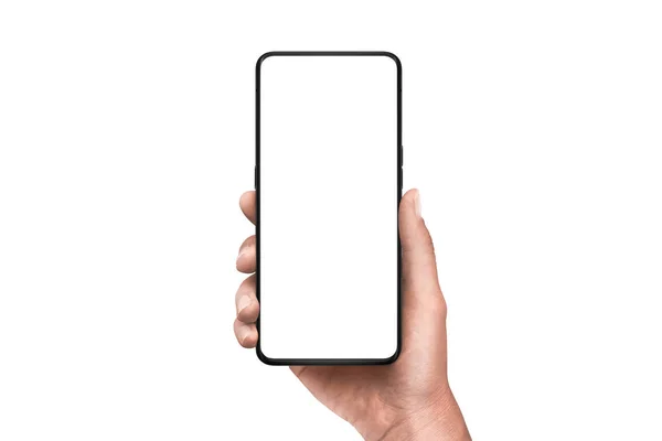 Moderne Smartphone Hand Geïsoleerde Achtergrond Scherm Dunne Randen Smartphone Zonder — Stockfoto