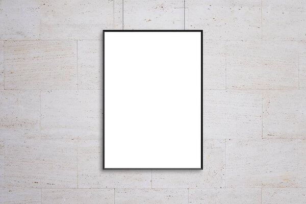 Hanging poster frame mockup. Blank, white isolated surface for ad design presentation