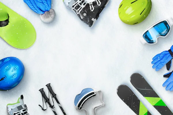 Winter Ski Sport Accessories Placed Snow Copy Space Middle Text — Stock Photo, Image