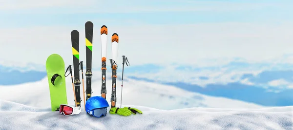 Ski Equipment Pinned Snow Top Mountain Concept Winter Holidays Snow — Stock Photo, Image