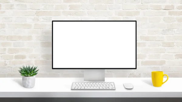 Exibição Computador Com Tela Branca Isolada Branco Para Apresentação Web — Fotografia de Stock