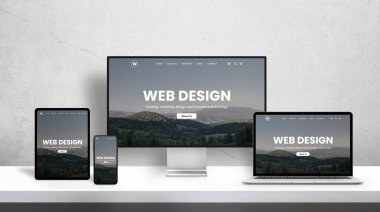 Web tasarım stüdyo tanıtım sayfası farklı ekran cihazları. Portföy web tasarım sayfası kavramı
