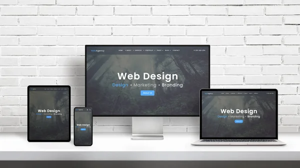 Presentazione Del Concetto Agenzia Web Design Display Dimensioni Diverse Moderno — Foto Stock