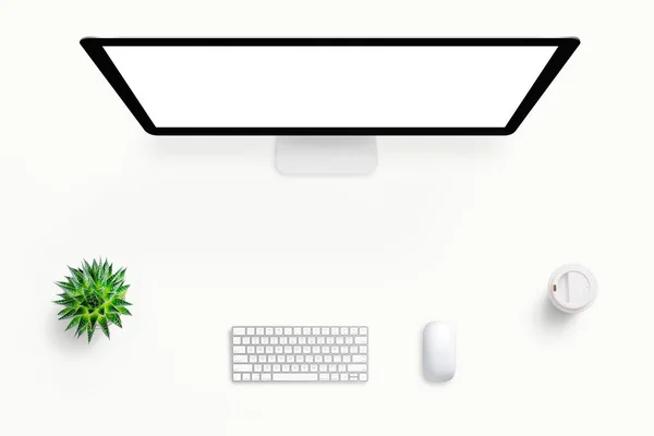 Web Designer Schreibtisch Mit Isoliertem Bildschirm Auf Computerdisplay Für Attrappen — Stockfoto
