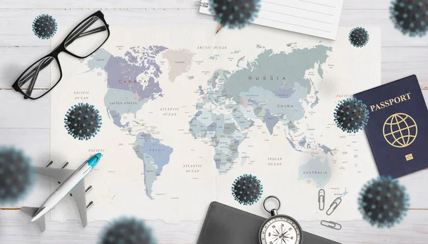 Concepto Peligro Incapacidad Para Viajar Causado Por Epidemia Coronavirus Mapa — Foto de Stock