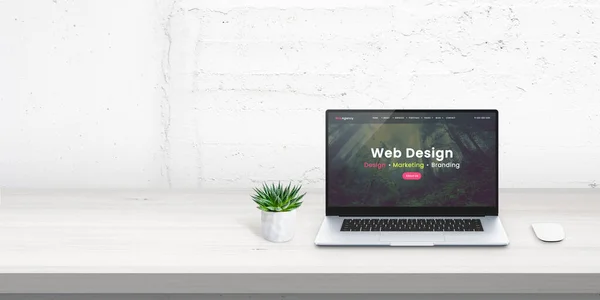 Web Design Studio Promo Web Site Concept Laptop Display Free — Stock Photo, Image