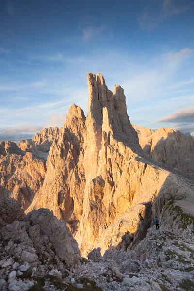 Tramonto sulle torri del Vajolet nelle Dolomiti — Foto Stock