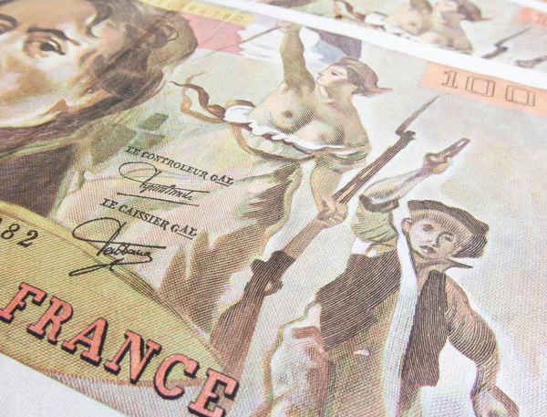 Skupić się na Marianne ponad sto Franków banknotów — Zdjęcie stockowe