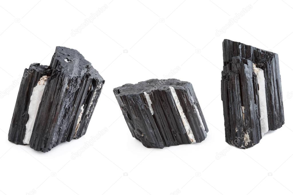 mineral of black tourmaline in white background