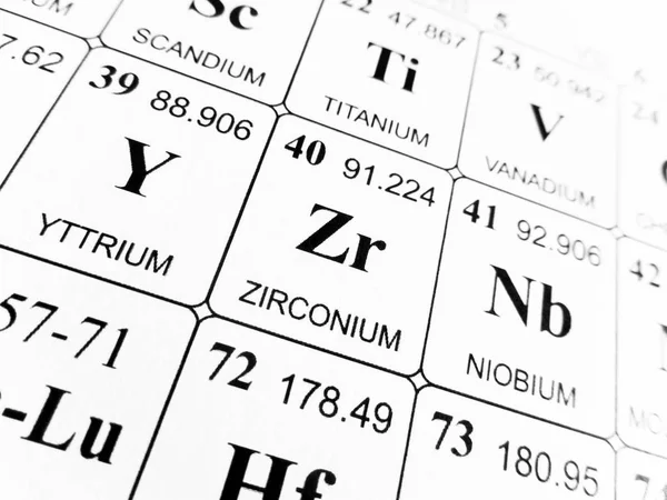 Zirconium on the periodic table of the elements — Stock Photo, Image