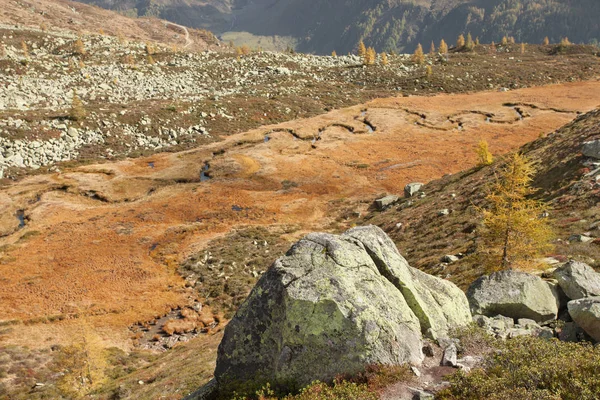 Une rivière comme un serpent coule à Ahrntal (Italie) en automne — Photo