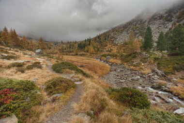 bulutlu bir günde sonbaharda adlı bir dağ vadi yürüyüş