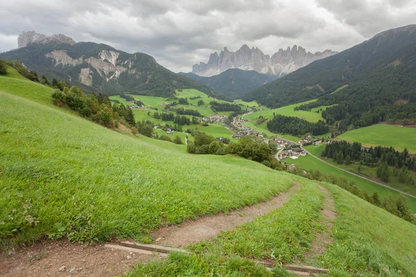 Small Italian little town of St. Magdalena in Val di Funes in wonderful natural environmentwo