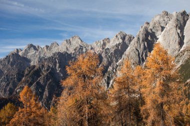 Sonbaharda Dolomitlerdeki Marmarole grubuna sonbahar görünümü