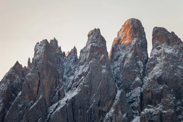 Θέα Στο Όρος Odle Στο Val Funes Δολομίτες Την Ανατολή — Φωτογραφία Αρχείου