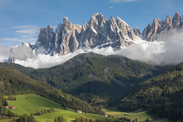 View from the small Italian mountain town of St. Magdalena in Val di Funes