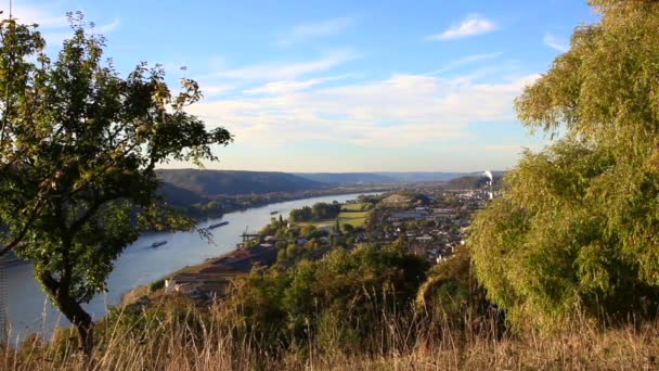 Vue du paysage de la vallée du Rhin depuis le sentier de randonnée Rheinsteig — Video