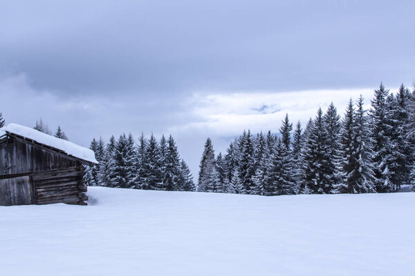 snowy and foggy montains winter landscape