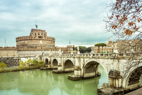 castel and Ponte Sant Angelo over the river Tiber in Rome Italy