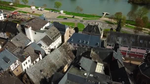 Drone Aerial Video Roofs Village Uerzig Moselle Surrounded Vineyards Germany — Stock Video