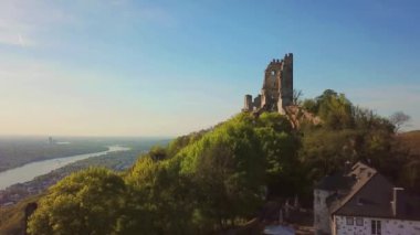 Drone Hava Görüntüsü Drachenfels Siebengebirge Manzarası Koenigswinter Bonn Almanya
