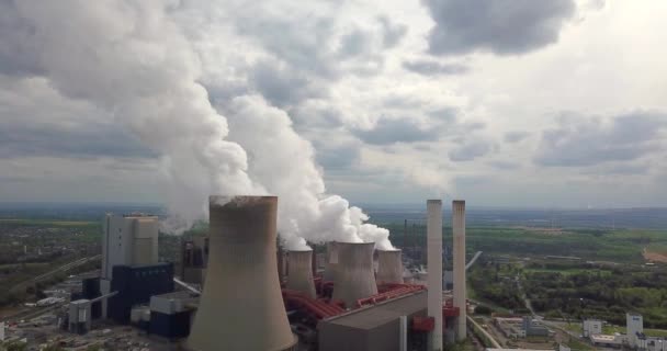 Drone Vídeo Aéreo Central Eléctrica Carvão Alemanha — Vídeo de Stock