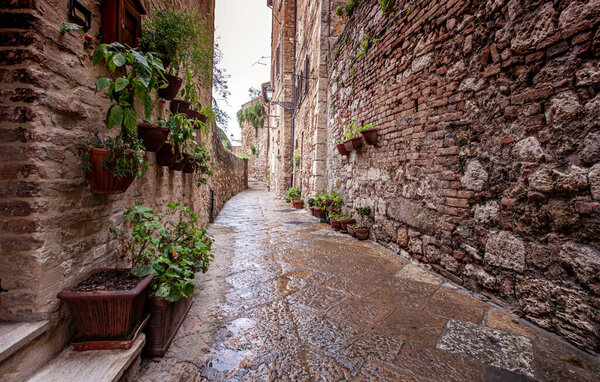 Volterra medieval town in Tuscany traditional Picturesque houses Alley Italy