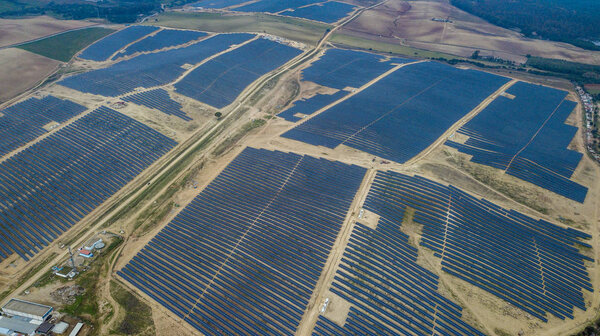 above view of the huge photovoltaic park in Guillena Spain